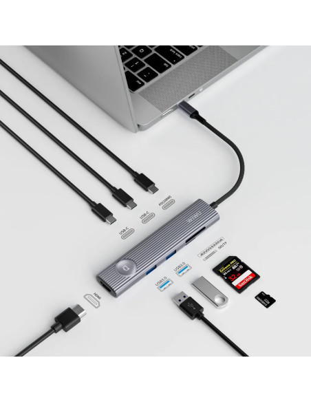 HUB USB-C 8 EN 1 CON HDMI, PD 10W, 2 USB-A, 2 USB-C, TF Y SD