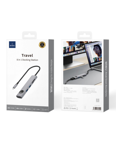 HUB USB-C 8 EN 1 CON HDMI, PD 10W, 2 USB-A, 2 USB-C, TF Y SD