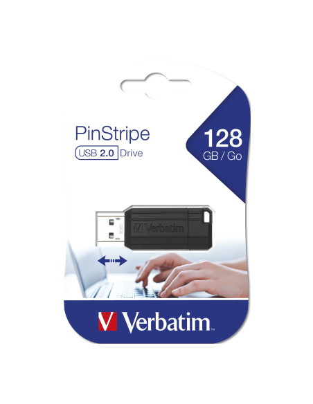 Memoria usb Verbatim PinStripe - Unidad USB de 128 GB - Negro 49071