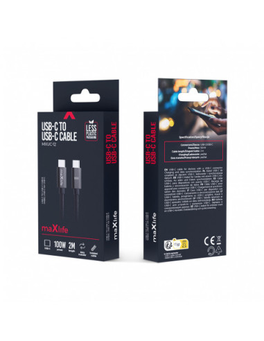 CABLE TRENZADO TIPO C A TIPO C 100W 2M NEGRO MAXLIFE