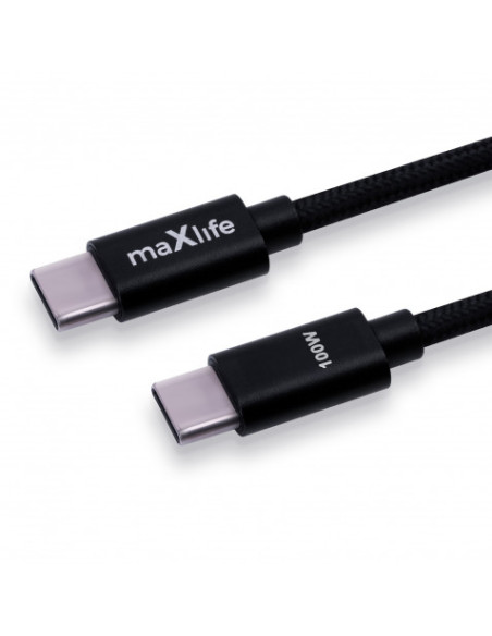 CABLE TRENZADO TIPO C A TIPO C 100W 1M NEGRO MAXLIFE