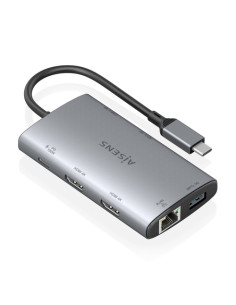 AISENS USB-C Dock 7 en 1, USB-C a 2xHDMI 4K, 1xRJ45, 2xUSB-A USB3.0, 2