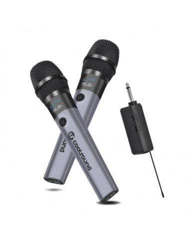 PACK 2 MICROFONOS INALÁMBRICOS UHF CON RECEPTOR Y BATERÍA COOLSOUND