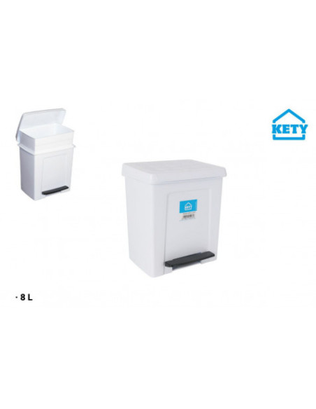 PAPELERA CON PEDAL Y CUBETA INTERIOR 8 LITROS BLANCA