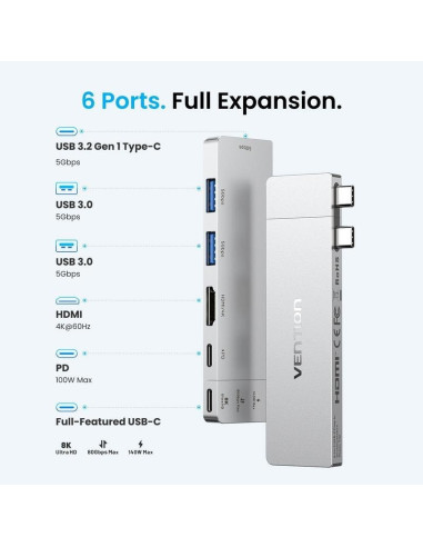 DOCKING USB-C VENTION 1X HDMI 4K/2X USB-A/2X USB-C/1X THUNDERBOLT/1X USB-C PD