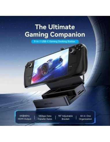 DOCKING USB-C PARA STEAM DECK/SWITCH VENTION 2X HDMI 4K/3X USB-A/1X USB-C/1X USB-C PD/1X RJ45/1X MICROSD