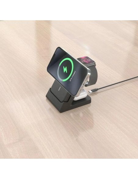 BASE CARGADOR AISENS SMARTPHONE/APPLE WATCH/AURICULARES WIRELESS 15W BLACK