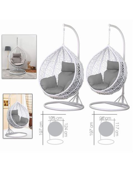 SET 2 BALANCINES MIMBRE BLANCO 105CM