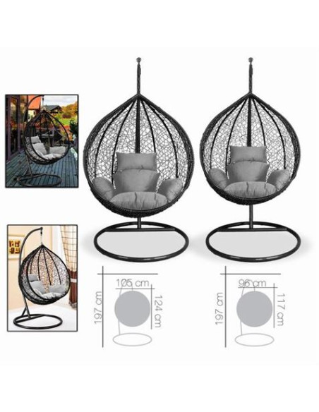 SET 2 BALANCINES MIMBRE ANTRACITA 105CM
