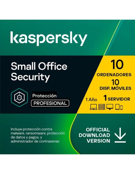 ANTIVIRUS KASPERSKY SMALL OF. SEC. 1L SERVER + 10L PC + 10L ANDROID L.ELEC