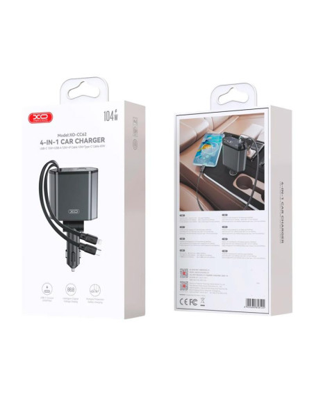 CARGADOR DE COCHE 4 EN 1 104W CABLES RETRACTILES