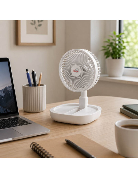 VENTILADOR PORTATIL Y EXTENSIBLE DE BATERÍA PLEGABLE BLANCO