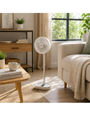VENTILADOR PORTATIL Y EXTENSIBLE DE BATERÍA PLEGABLE BLANCO