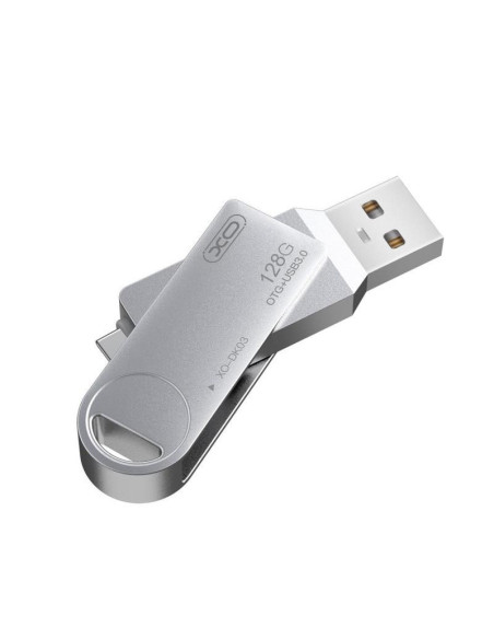 PENDRIVE USB 3.0 128GB CON USB-A Y USB-C PLATA GIRATORIO