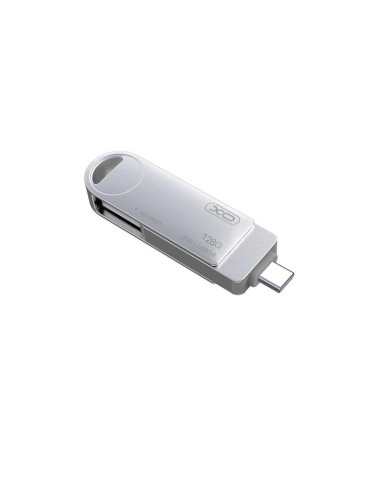 PENDRIVE USB 3.0 128GB CON USB-A Y USB-C PLATA GIRATORIO