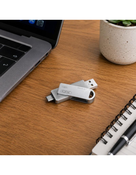PENDRIVE USB 3.0 128GB CON USB-A Y USB-C PLATA GIRATORIO