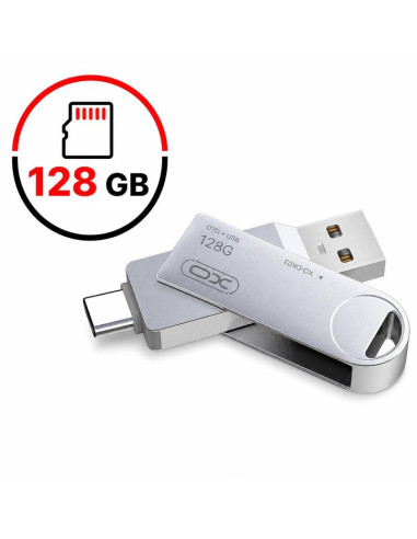PENDRIVE USB 3.0 128GB CON USB-A Y USB-C PLATA GIRATORIO
