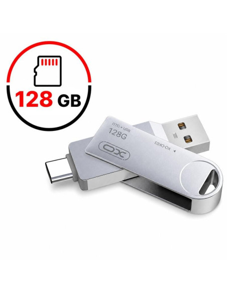 PENDRIVE USB 3.0 128GB CON USB-A Y USB-C PLATA GIRATORIO