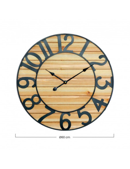 RELOJ PARED VINTAGE NEGRO/MADERA CLARA 60CM