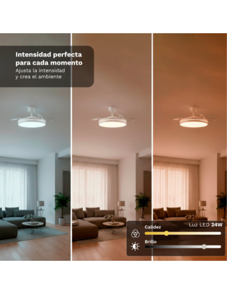 VENTILADOR DE TECHO 42\" LED BLANCO 30W ASPAS RETRACTILES GRUNKEL