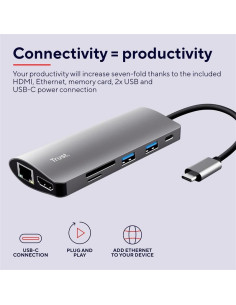 HUB TRUST DALYX USB-C 7 EN 1 HDMI USB-C USB MICRO SD RJ45 SILVER 2