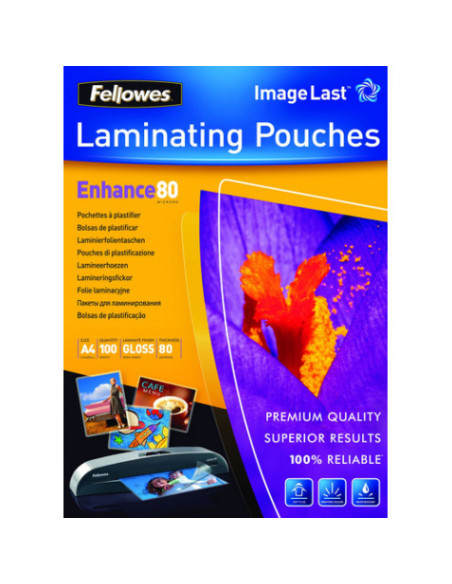 PACK 100 BOLSAS PLASTIFICACION 80 MICRAS A4 216X303 FELLOWES