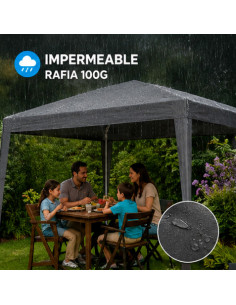 CARPA ACERO RAFIA 3X3 METROS GRIS DESMONTABLE SUNGARDEN 2