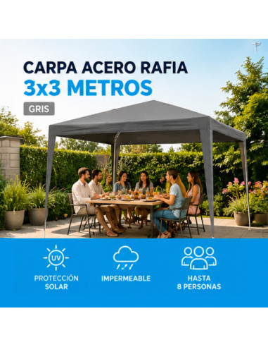 CARPA ACERO RAFIA 3X3 METROS GRIS DESMONTABLE SUNGARDEN