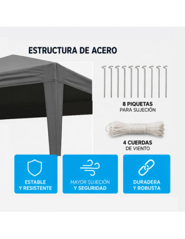 CARPA ACERO RAFIA 3X3 METROS GRIS DESMONTABLE SUNGARDEN