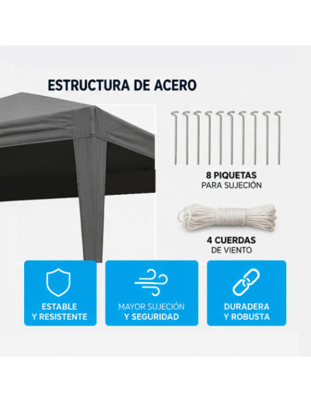 CARPA ACERO RAFIA 3X3 METROS GRIS DESMONTABLE SUNGARDEN