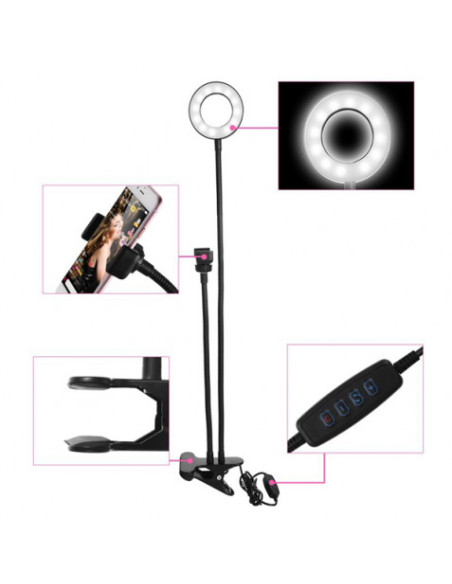 KIT YOUTUBER L01 PINZA + SOPORTE SMARTPHONE + LUZ 3.5\" XO