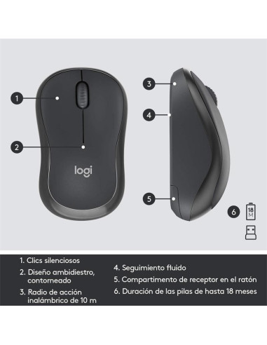 TECLADO + RATON LOGITECH MK295 WIRELESS SILENT GRAFITO