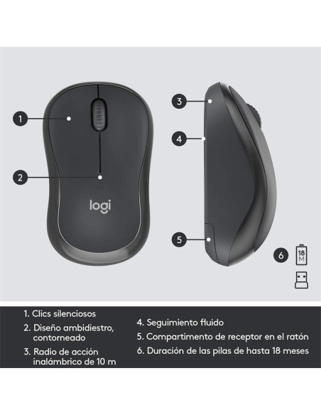 TECLADO + RATON LOGITECH MK295 WIRELESS SILENT GRAFITO