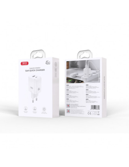 CARGADOR USB+USB-C 45W CE36 BLANCO XO