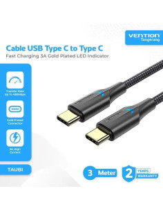 CABLE USB 2.0 VENTION TIPO USB-C/M-C/M LED 480MBPS 3A 3M BLACK