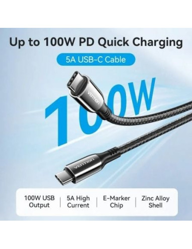 CABLE VENTION USB 2.0 USB-C 5A 100W USB-C/M - USB-C/M 2M BLACK