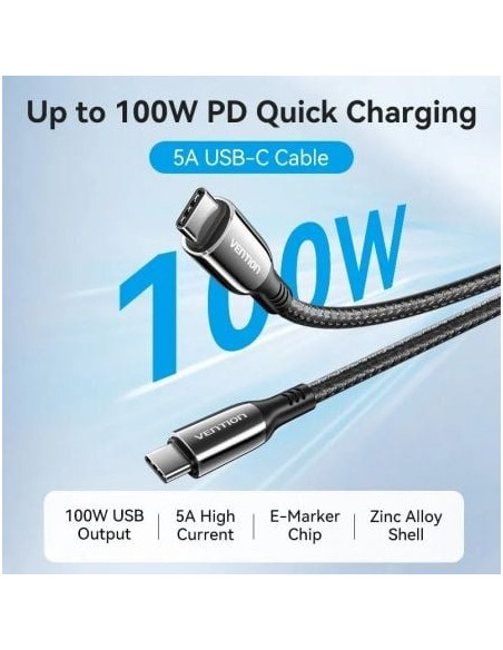 CABLE VENTION USB 2.0 USB-C 5A 100W USB-C/M - USB-C/M 2M BLACK
