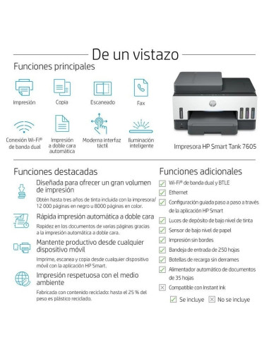 IMPRESORA HP SMART TANK MULTIFUNCION 7605 COLOR WIFI DUPLEX WHITE/GREY
