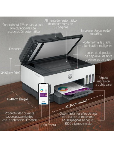 IMPRESORA HP SMART TANK MULTIFUNCION 7605 COLOR WIFI DUPLEX WHITE/GREY