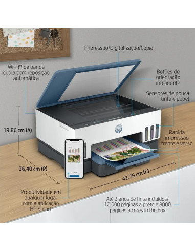 IMPRESORA HP SMART TANK MULTIFUNCION 7006 COLOR WIFI DUPLEX WHITE/BLUE