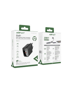 Cargador USB-C Acefast A82 PD20W GaN + Cable USB-C 1,2 Metros Negro