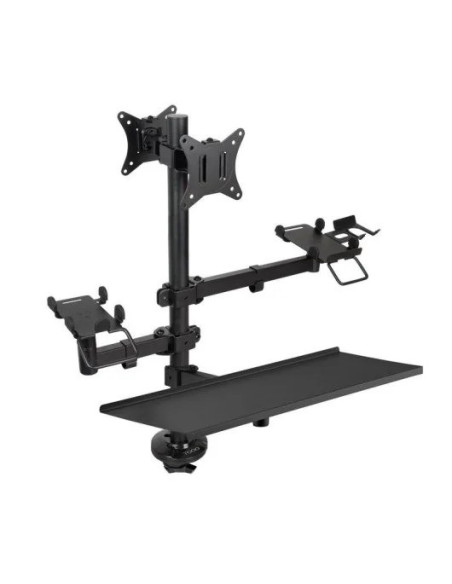SOPORTE DE MESA TOOQ MONITOR + IMPRESORA + TERMINAL + BANDEJA TECLADO 17-32 2 BRAZOS BLACK
