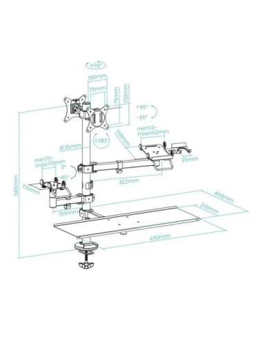 SOPORTE DE MESA TOOQ MONITOR + IMPRESORA + TERMINAL + BANDEJA TECLADO 17-32 2 BRAZOS BLACK