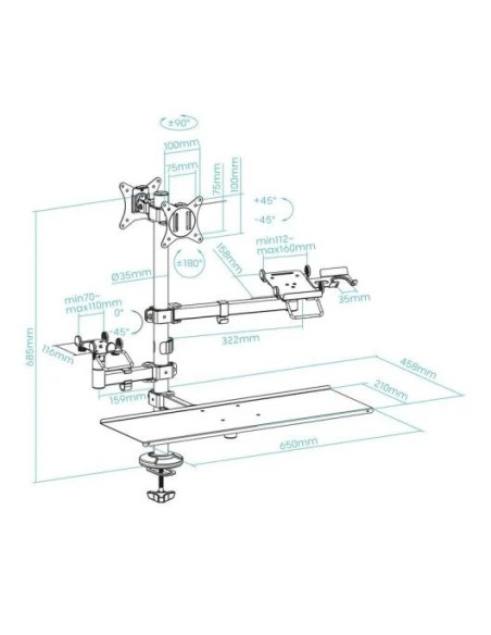SOPORTE DE MESA TOOQ MONITOR + IMPRESORA + TERMINAL + BANDEJA TECLADO 17-32 2 BRAZOS BLACK