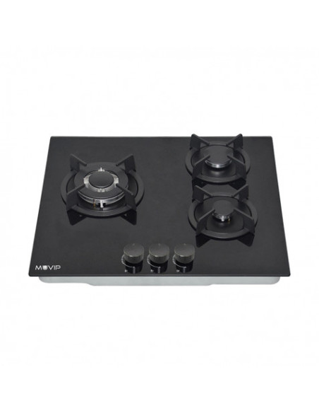 PLACA A GAS PARA ENCASTRAR 3 FUEGOS CRISTAL NEGRO MUVIP