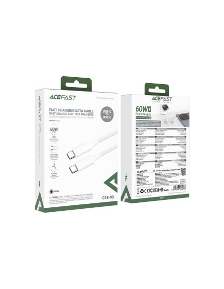 Cable USB-C a USB-C Acefast C18-03 1.2 Metros Reforzado Blanco