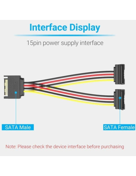 CABLE ALIMENTACION VENTION SATA/M - 2X SATA/H 15CM