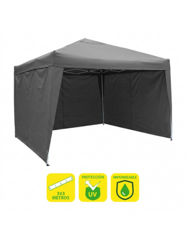 CARPA PLEGABLE ACERO 3X3 METROS GRIS + 3 PAREDES PARA CARPA PLEGABLE