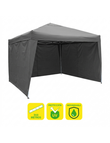 CARPA PLEGABLE ACERO 3X3 METROS GRIS + 3 PAREDES PARA CARPA PLEGABLE