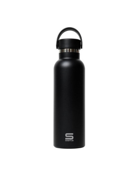 BOTELLA TERMO 600ML ACERO INOXIDABLE BASE SILICONA NEGRO SAFTA